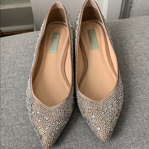 Betsey Johnson Cream and Silver Embellished Flats with Pointed Toes